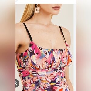 Marciano By Guess Multicolor  Midi Dress with Pink and Orange Accents S